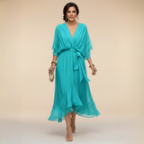 Tie-Waist V-Neck Maxi Dress with Batwing Sleeves
