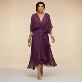 Tie-Waist V-Neck Maxi Dress with Batwing Sleeves