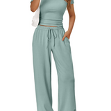 Two-Piece Set with Wide-Leg Pants and Fitted Crop Top