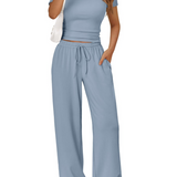 Two-Piece Set with Wide-Leg Pants and Fitted Crop Top