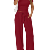 Two-Piece Set with Wide-Leg Pants and Fitted Crop Top