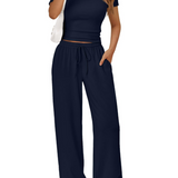 Two-Piece Set with Wide-Leg Pants and Fitted Crop Top