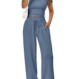 Two-Piece Set with Wide-Leg Pants and Fitted Crop Top