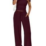 Two-Piece Set with Wide-Leg Pants and Fitted Crop Top