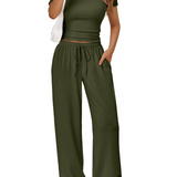 Two-Piece Set with Wide-Leg Pants and Fitted Crop Top