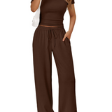 Two-Piece Set with Wide-Leg Pants and Fitted Crop Top