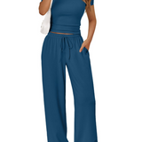 Two-Piece Set with Wide-Leg Pants and Fitted Crop Top