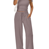 Two-Piece Set with Wide-Leg Pants and Fitted Crop Top
