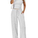 Two-Piece Set with Wide-Leg Pants and Fitted Crop Top