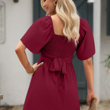 V-Neck Wrap Mini Dress with Flutter Sleeve and Tie Waist