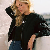 Bomber Jacket with Zip Front and Ribbed Trim