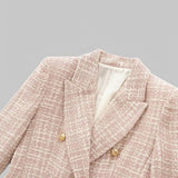 Double-Breasted Tweed Blazer with Notched Lapel and Flap Pockets