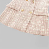 Double-Breasted Tweed Blazer with Notched Lapel and Flap Pockets