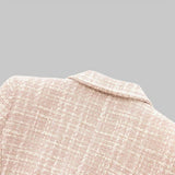 Double-Breasted Tweed Blazer with Notched Lapel and Flap Pockets