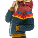 Striped Hooded Puffer Jacket with Zip Front