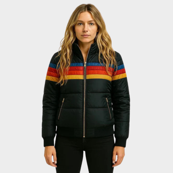 Striped Hooded Puffer Jacket with Zip Front