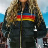 Striped Hooded Puffer Jacket with Zip Front