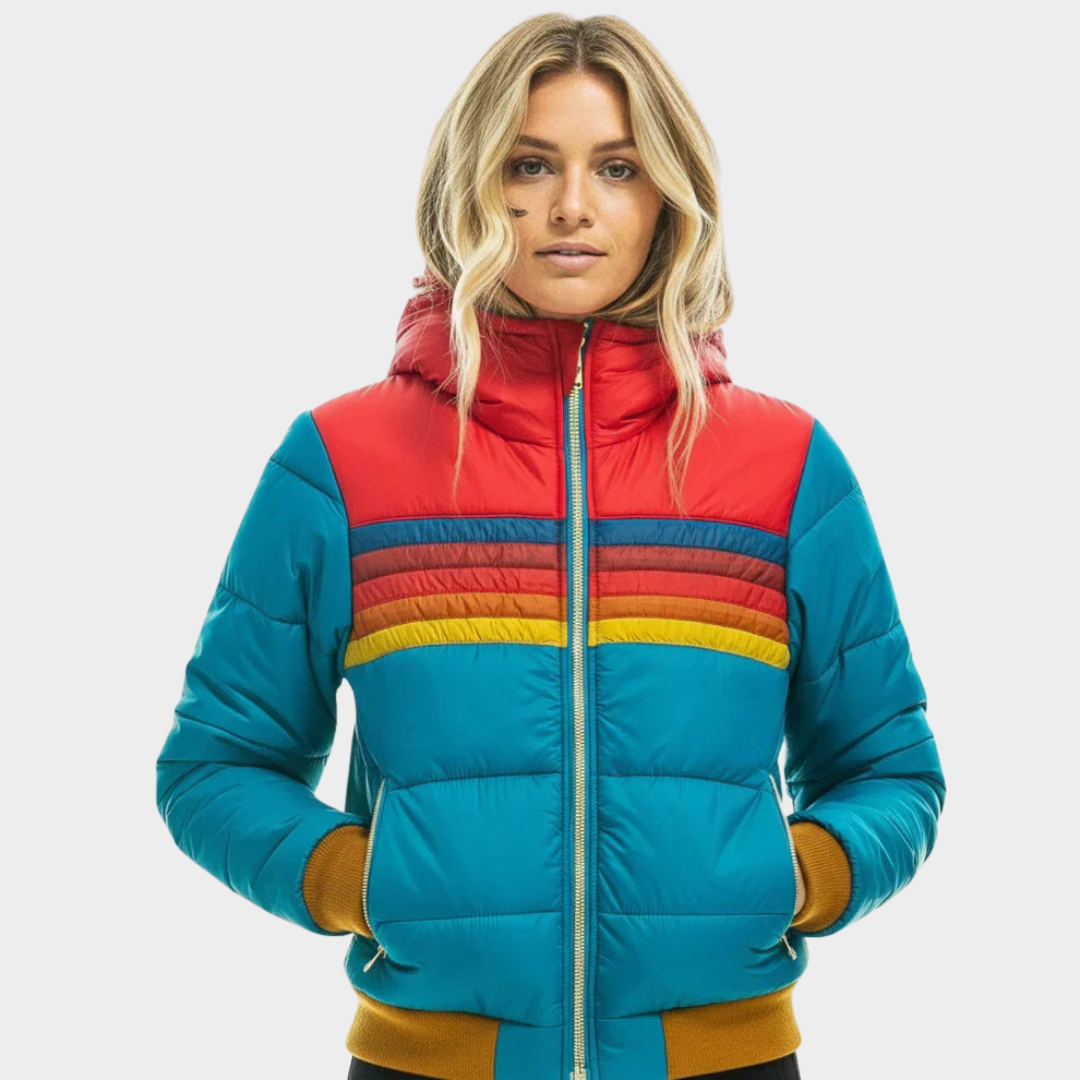 Striped Hooded Puffer Jacket with Zip Front