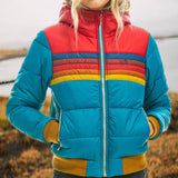 Striped Hooded Puffer Jacket with Zip Front