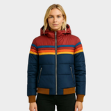 Striped Hooded Puffer Jacket with Zip Front