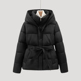 Full-Zip Belted Puffer Jacket with Hood