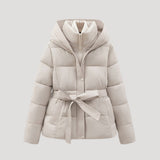 Full-Zip Belted Puffer Jacket with Hood