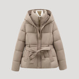 Full-Zip Belted Puffer Jacket with Hood
