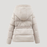 Full-Zip Belted Puffer Jacket with Hood