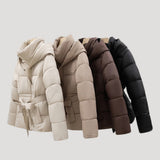 Full-Zip Belted Puffer Jacket with Hood