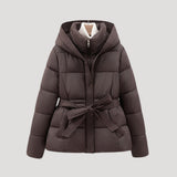 Full-Zip Belted Puffer Jacket with Hood