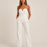 Tailored Strapless Wide-Leg Jumpsuit with Sweetheart Neckline