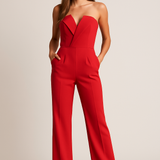 Tailored Strapless Wide-Leg Jumpsuit with Sweetheart Neckline