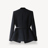 Belted Tailored Blazer with Stand Collar and Flap Pockets