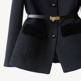 Belted Tailored Blazer with Stand Collar and Flap Pockets