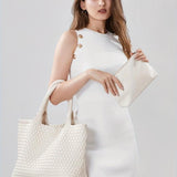 Women's Tote Bag with Woven Design and Double Shoulder Handles