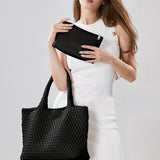 Women's Tote Bag with Woven Design and Double Shoulder Handles