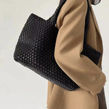 Women's Tote Bag with Woven Design and Double Shoulder Handles