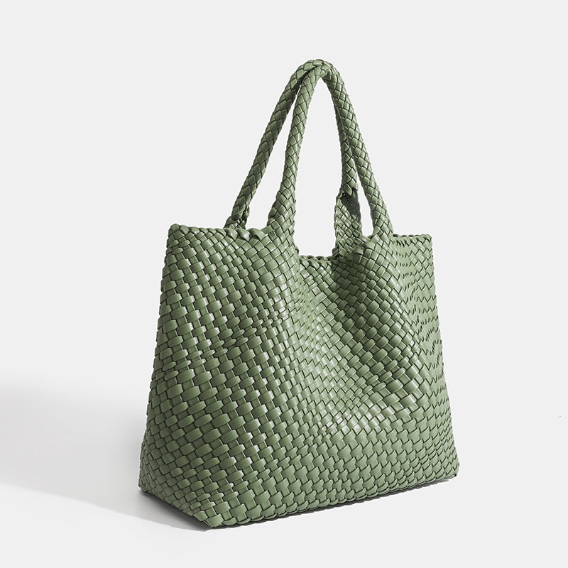Women's Tote Bag with Woven Design and Double Shoulder Handles