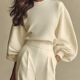 Pleated Wide-Leg Pants Set with Balloon Sleeve Top