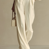 Pleated Wide-Leg Pants Set with Balloon Sleeve Top