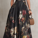 Floral Midi Dress with Cut-Out Neckline and Pleated Skirt