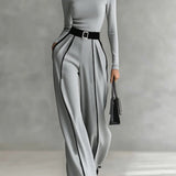 Wide-Leg Jumpsuit with Turtleneck and Belted Waist