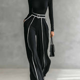 Wide-Leg Jumpsuit with Turtleneck and Belted Waist