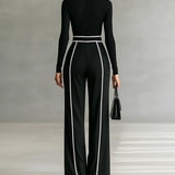 Wide-Leg Jumpsuit with Turtleneck and Belted Waist