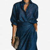 Collared Shirt Maxi Dress with Wrap Skirt