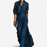 Collared Shirt Maxi Dress with Wrap Skirt