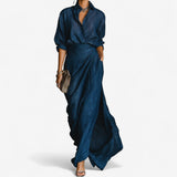 Collared Shirt Maxi Dress with Wrap Skirt