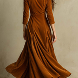 Velvet Maxi Dress with Collared V-Neck and Flared Skirt