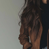 Button-Front Suede Coat with Lapel Collar and Side Pockets