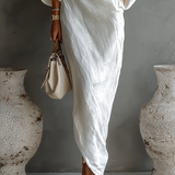 One-Shoulder Maxi Dress with Draped Front and Three-Quarter Sleeves